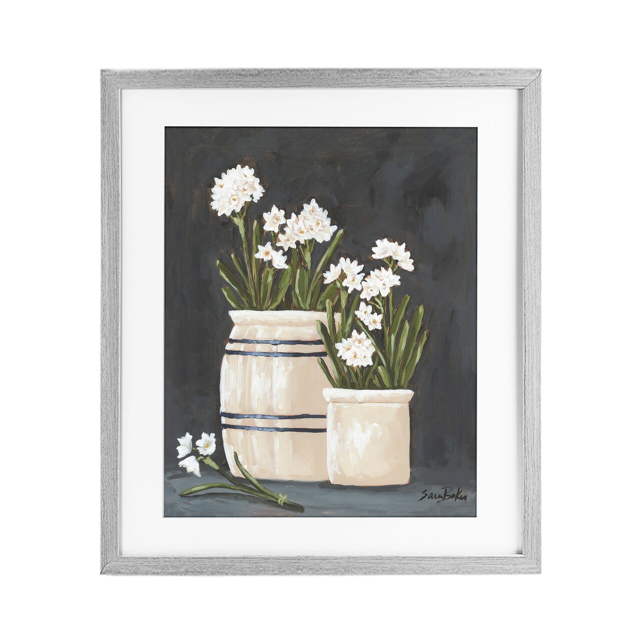 Stupell Industries Vintage Crocks & Paperwhites Framed Print Under Glass, design by Sara Baker